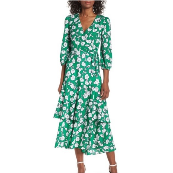 Eliza J Green Floral Faux Wrap Midi Dress - Picture 3 of 15
